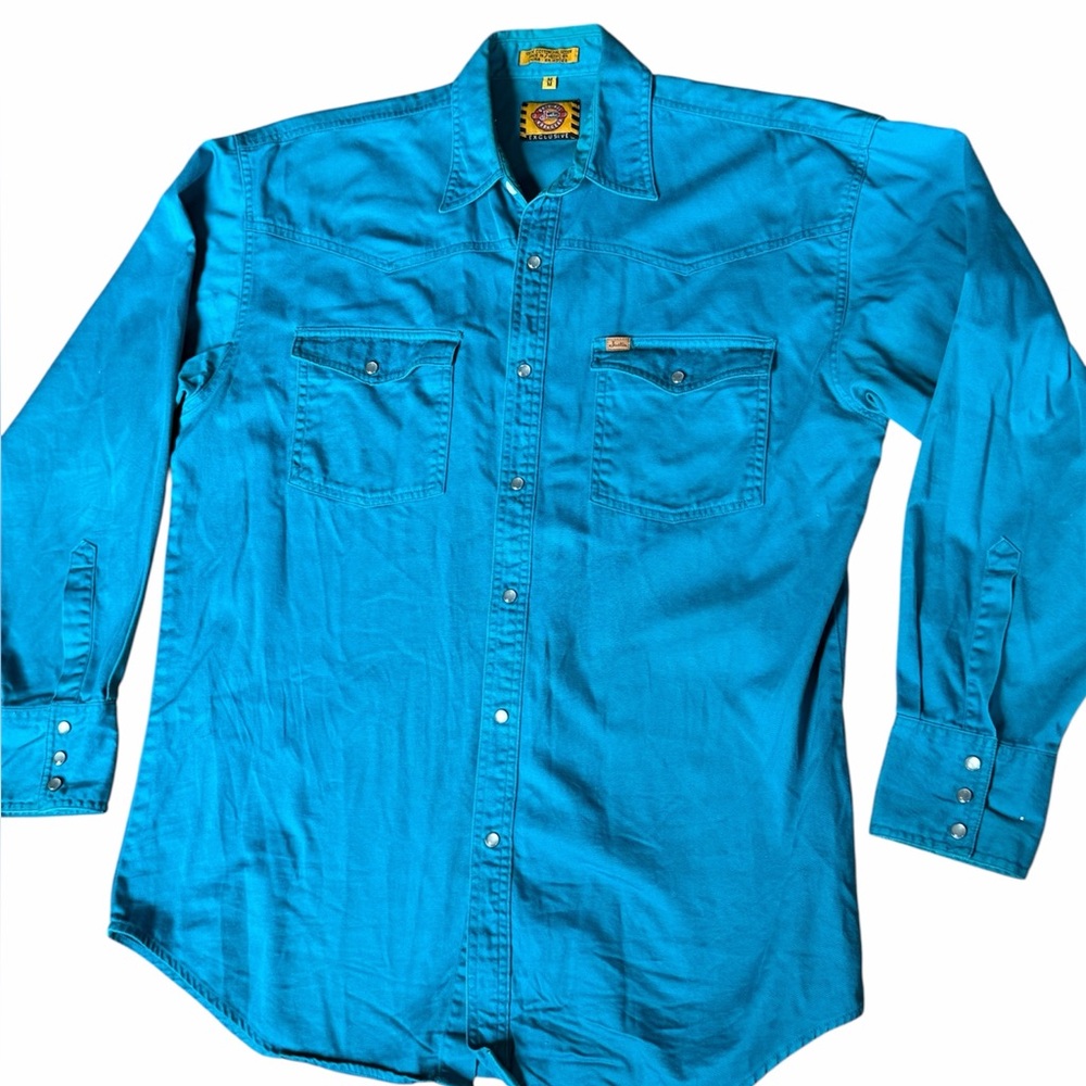Justin Boots men’s Turquoise Pearl Snap Button Down western Shirt size Medium